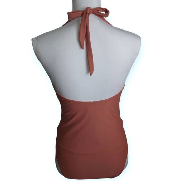 CUPSHE BOHO RHAPSODY PLUNGE RUCHED PINK ONE PIECE SWIMSUIT SZ.M NWT. - Picture 7 of 11